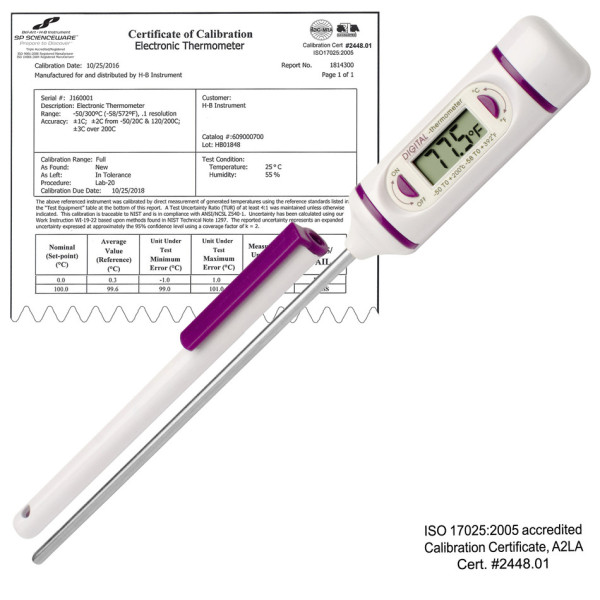 SP Bel-Art, H-B DURAC Calibrated ElectronicStainless Steel Stem Thermometer, - 50/200C (-58/392F), 120mm (4.7 in.) Blunt Tip Probe