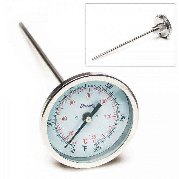 SP Bel-Art, H-B DURAC Bi-Metallic Dial Thermometer; 10 to 150C (50 to 300F), 1/2 in. NPT Threaded Co