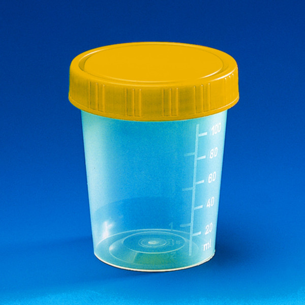BRAND Universal container, PP, 100 ml, screw cap PE (yellow), y-sterile