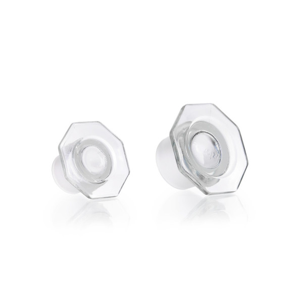 DWK SBW glass flat-head stoppers, semi-hollow, octagonal, NS 34/24