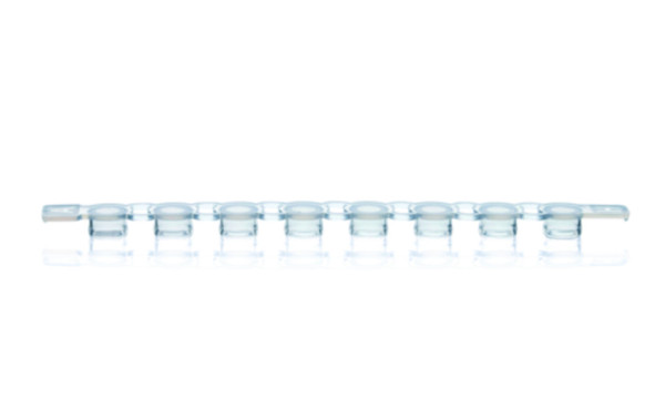 BRAND 8x cap strips, domed, PP, BIO-CERT® PCR QUALITY, transparent