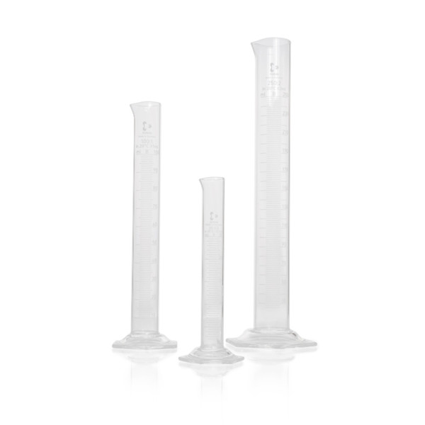 DWK DURAN® Measuring cylinder, hexagonal base, class B, white graduation, 10 ml