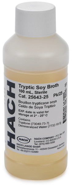 Hach Bottles, tryptic soy broth, 25/pk