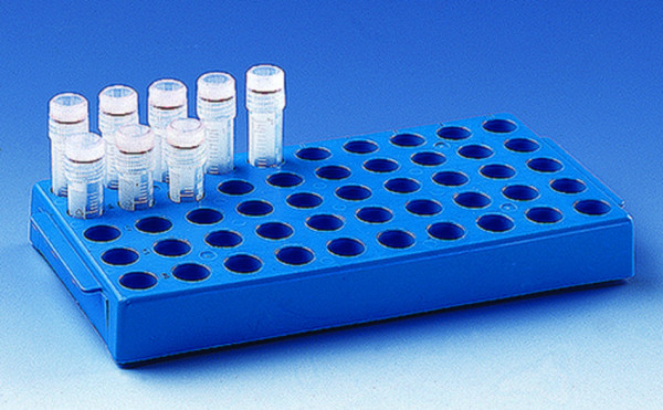 BRAND Rack for cryogenic tubes, PP, stackable, blue, for 50 cryogenic tubes