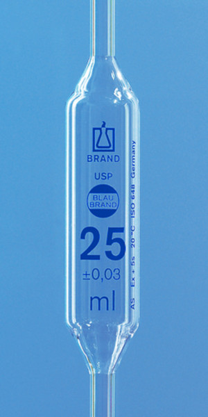 BRAND Vollpipette, USP, BLAUBRAND®, Klasse AS, 25 ml, 1Marke, blau graduiert