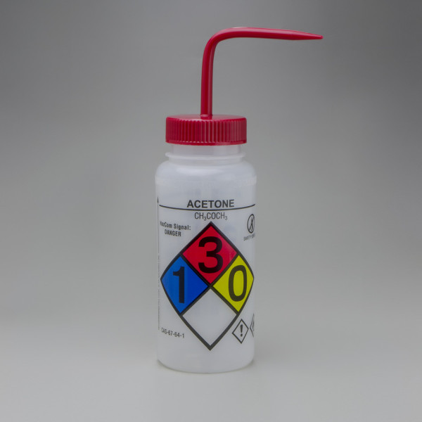 SP Bel-Art GHS Labeled Safety-Vented Acetone WashBottles; 500ml (16oz), Polyethylene w/RedPolypropyl