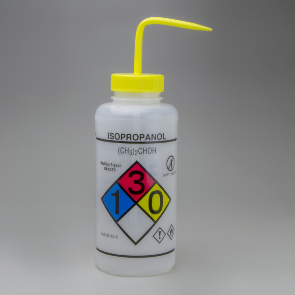 SP Bel-Art GHS Labeled Safety-Vented IsopropanolWash Bottles; 1000ml (32oz), Polyethylenew/Yellow Po