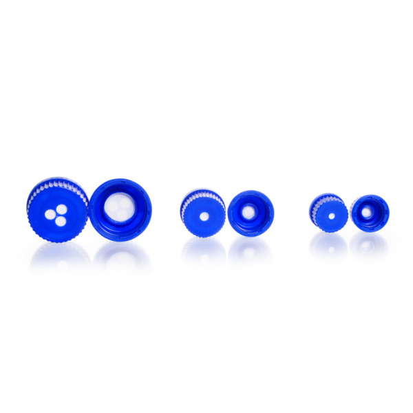DWK DURAN® Membrane screw cap, GL 25, PP, blue, for DURAN® laboratory glass bottles ePTFE Pore size 0. 2 µm