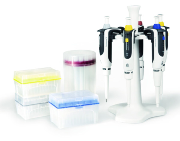 BRAND Transferpette® S pipette package 2: 5 x pipettes (0.5-10 µl, 10-100 µl, 20-200 µl, 100-1000 µl, 500-5000 µl), benchtop rack for 6 pipettes