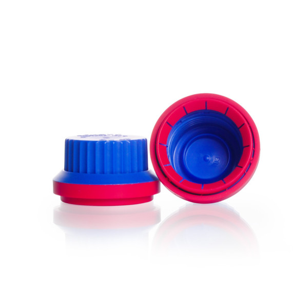 DWK Tamper-evident screw caps, GL 45, PP, blue-red, for DURAN® laboratory glass bottles with DIN thread
