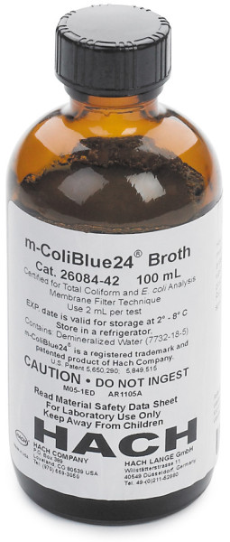 Hach Bottle, m-ColiBlue24 broth, 100 mL (50 test)