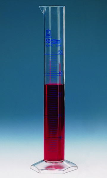 BRAND Graduated cylinder, tall form, 250 ml: 2 ml PMP, graduated in blue