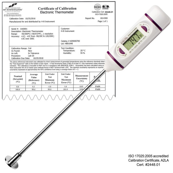 SP Bel-Art, H-B DURAC Calibrated ElectronicStainless Steel Stem Thermometer, -50/200C(-58/392F), 120