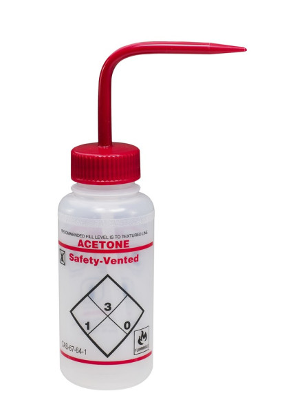 SP Bel-Art Safety-Vented / Labeled 2-ColorAcetone Wide-Mouth Wash Bottles; 250ml (8oz),Polyethylene w/Red Polypropylene Cap (Pack of 3)
