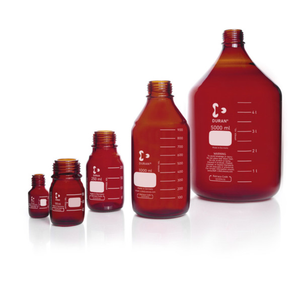 DWK DURAN® GL 45 Laboratory glass bottle, amber, without screw cap and pouring ring, 5000 ml