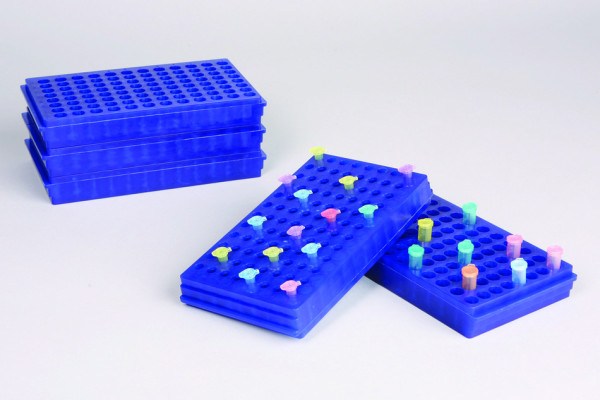 SP Bel-Art Microcentrifuge Tube Rack; For 0.5 or1. 5-2.0ml Tubes, 96 Places, Blue (Pack of 5)