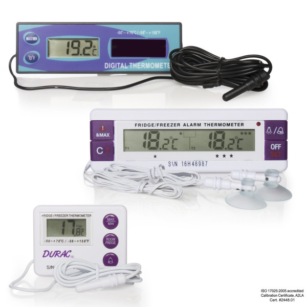 SP Bel-Art, H-B DURAC Calibrated Dual ZoneElectronic Thermometer with Waterproof Sensors; -40/70C (-40/158F) External, -40/70C (- 40/158F)External