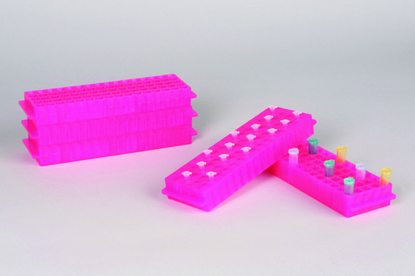 SP Bel-Art Reversible PCR and MicrocentrifugeTube Rack; For 0.2ml or 1.5-2.0ml Tubes, 80Places, Pink (Pack of 5)