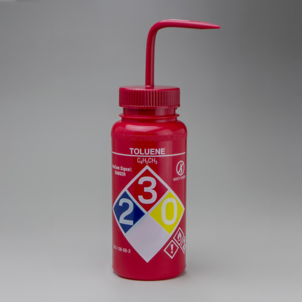 SP Bel-Art GHS Labeled Toluene Wash Bottles;500ml (16oz), Polyethylene w/Red PolypropyleneCap (Pack