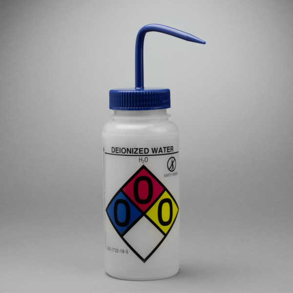 SP Bel-Art GHS Labeled Safety-Vented DeionizedWater Wash Bottles; 500ml (16oz), Polyethylenew/Blue P