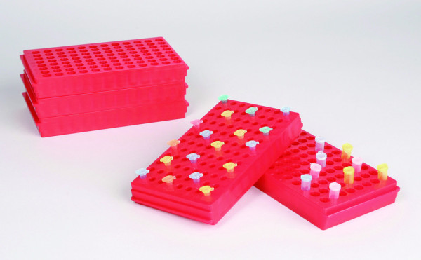 SP Bel-Art Microcentrifuge Tube Rack; For 0.5 or1.5-2.0ml Tubes, 96 Places, Red (Pack of 5)