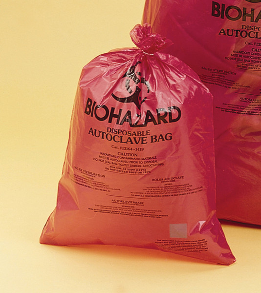 SP Bel-Art Super Strength Red Biohazard DisposalBags with Warning Label/Sterilization Indicator;2.0m