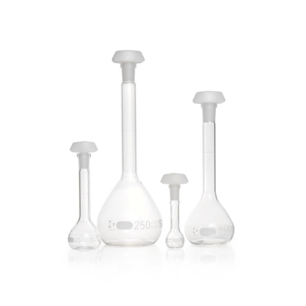 DWK DURAN® Volumetric flask,white graduation, class B, with one graduation mark, polyethylene stopper, NS 10/19, 25 ml