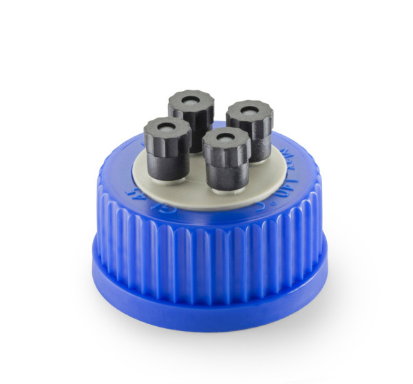 DWK Screw Cap HPLC, GL 45, PP, 4 Port assembled, for DURAN® laboratory glass bottles with DIN thread