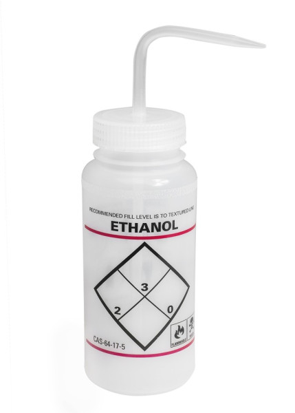 SP Bel-Art Safety-Labeled 2-Color EthanolWide-Mouth Wash Bottles; 500ml (16oz),Polyethylene w/Natura