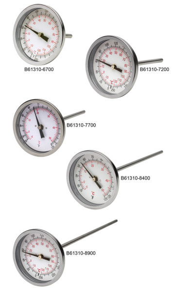 SP Bel-Art, H-B DURAC Bi-Metallic DialThermometer; -20 to 120C (0 to 250F), 1/2 in. NPTThreaded Connection, 75mm Dial