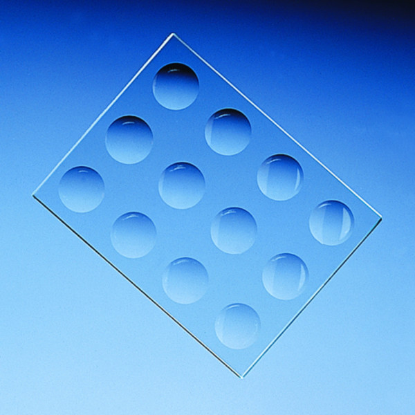 BRAND Färbeplatte, Na-Kalk-Glas, 130x100x6 mm, 12Vertiefungen, Durchmesser 20-22 mm