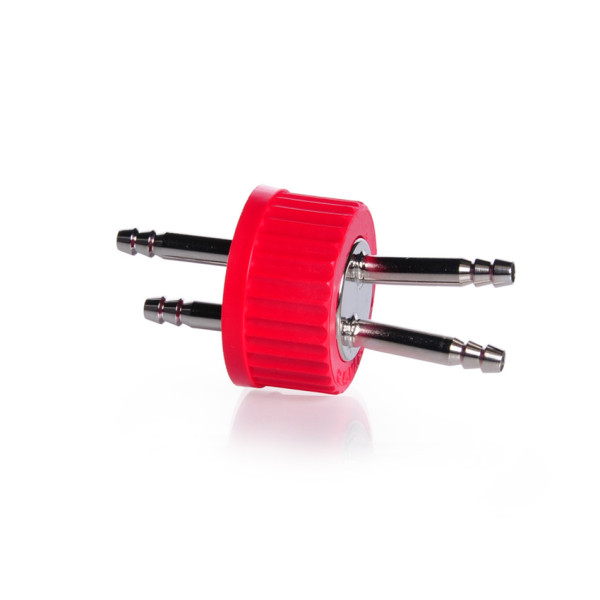 DWK DURAN® Connection Cap System GL 45 with red PBT screw cap, with 2-ports (stainless steel)